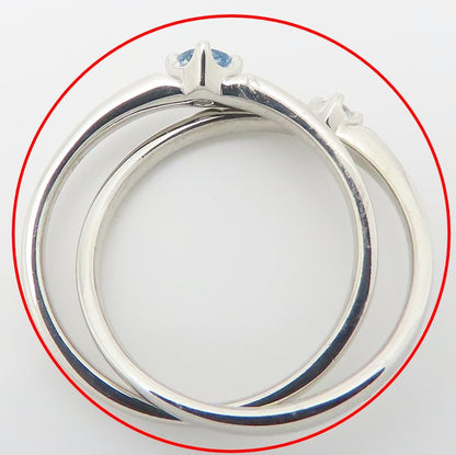 4℃ ヨンドシー 2連 リング 指輪 アクアマリン ダイヤモンド 8号 Pt950プラチナ レディース/295352【中古】【BJ】