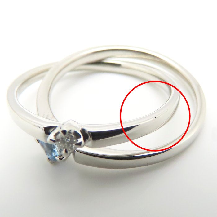 4℃ ヨンドシー 2連 リング 指輪 アクアマリン ダイヤモンド 8号 Pt950プラチナ レディース/295352【中古】【BJ】