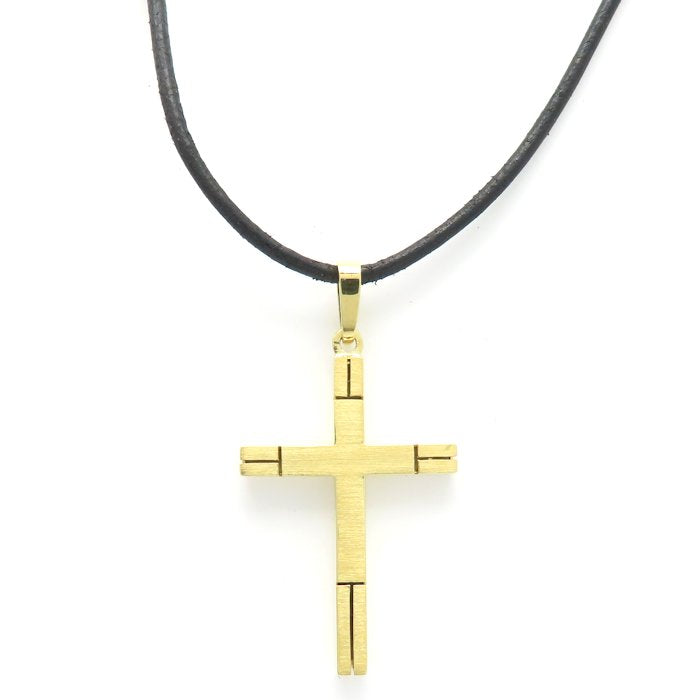 Alen Dione アレンディオーネ クロス ネックレス K18YG イエローゴールドxレザー レディース/295423【中古】【BJ】