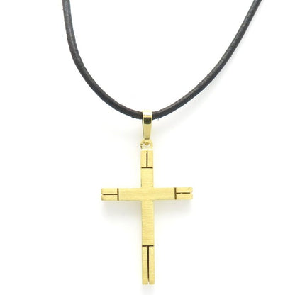 Alen Dione アレンディオーネ クロス ネックレス K18YG イエローゴールドxレザー レディース/295423【中古】【BJ】