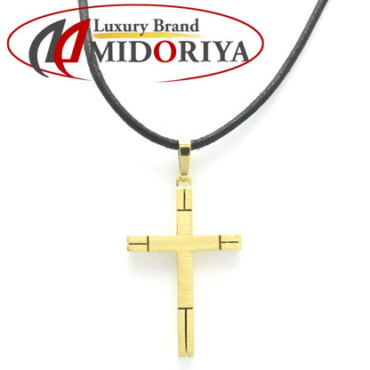 Alen Dione アレンディオーネ クロス ネックレス K18YG イエローゴールドxレザー レディース/295423【中古】【BJ】