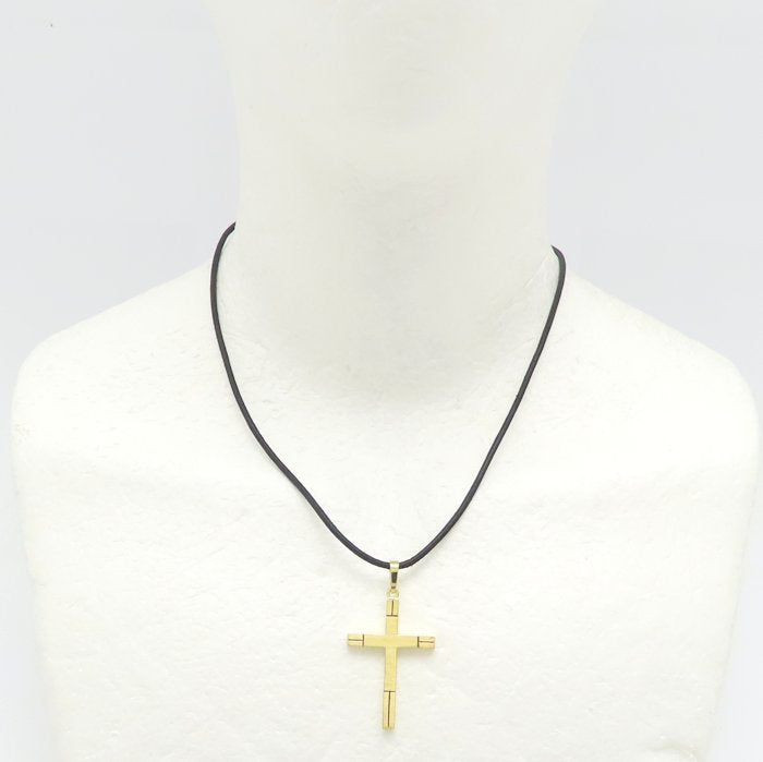 Alen Dione アレンディオーネ クロス ネックレス K18YG イエローゴールドxレザー レディース/295423【中古】【BJ】