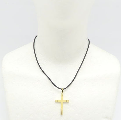 Alen Dione アレンディオーネ クロス ネックレス K18YG イエローゴールドxレザー レディース/295423【中古】【BJ】