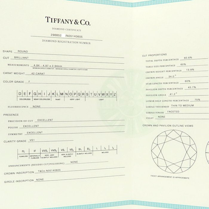TIFFANY&Co. ティファニー ソリティア ネックレス 一粒ダイヤモンド0.42ct F.VS1.3Excellent Pt950プラチナ レディース/295497【中古】【BJ】