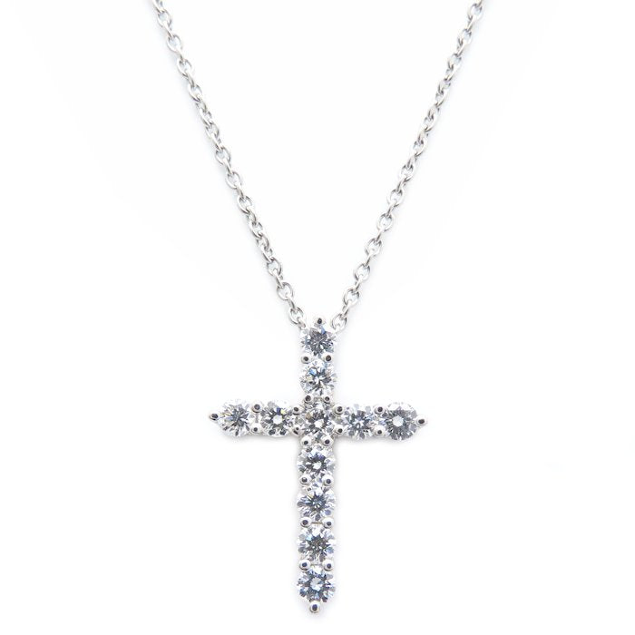 TIFFANY&Co. ティファニー クロス ネックレス ダイヤモンド11石 Pt950プラチナ レディース/295498【中古】【BJ】