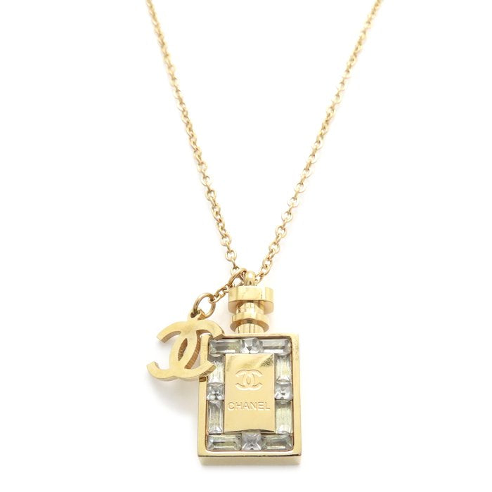 CHANEL シャネル 香水モチーフ ネックレス ラインストーン ココマーク ピンクゴールドメッキ レディース /295585【中古】【BJ】