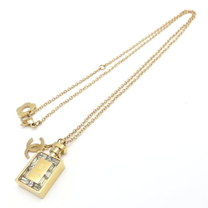 CHANEL シャネル 香水モチーフ ネックレス ラインストーン ココマーク ピンクゴールドメッキ レディース /295585【中古】【BJ】
