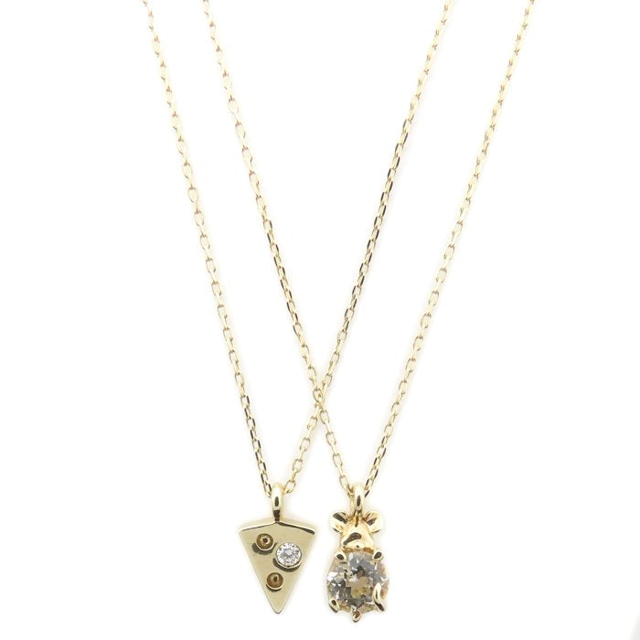 Ponte Vecchio ポンテヴェキオ ネズミ＆チーズ ネックレス 2本セット キュービックジルコニア ダイヤモンド0.01ct K10YG イエローゴールド レディース/295586【中古】【BJ】