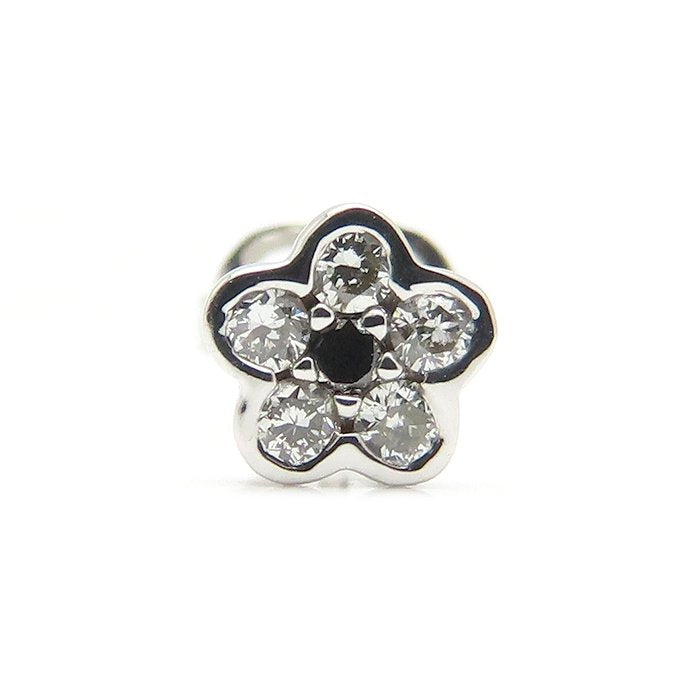 Ponte Vecchio ポンテヴェキオ ダイヤモンド ピアス フラワーモチーフ ダイヤモンド0.08ct ブラックダイヤモンド0.01ct 片方のみ K18WG ホワイトゴールド レディース/295590【中古】【BJ】