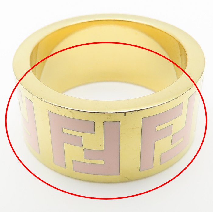 FENDI フェンディ FFロゴ フォーエバー リング 指輪 #M 14号 ゴールドメッキxエナメル レディース /295592【中古】【BJ】