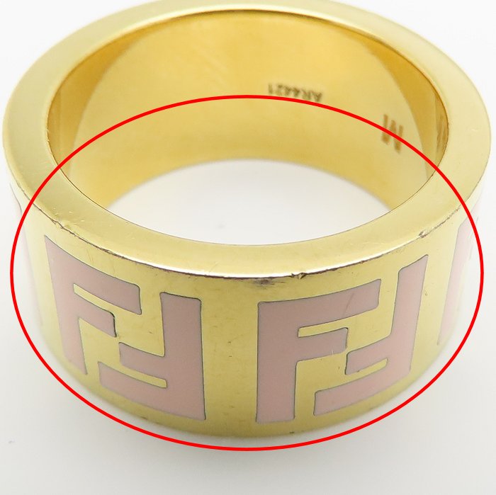 FENDI フェンディ FFロゴ フォーエバー リング 指輪 #M 14号 ゴールドメッキxエナメル レディース /295592【中古】【BJ】