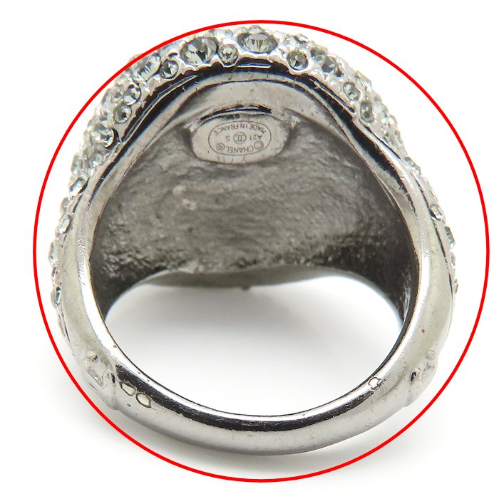 CHANEL シャネル ココマーク リング 指輪 ラインストーン 10号 ゴールドメッキxシルバーメッキ レディース A21/295594【中古】【BJ】