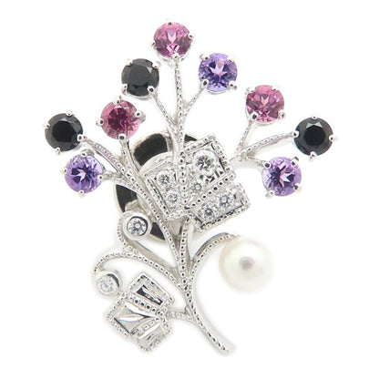 MIKIMOTO ミキモト ピンブローチ マルチストーン ダイヤモンド ベビーパール K18WG ホワイトゴールド レディース/295597【中古】【BJ】