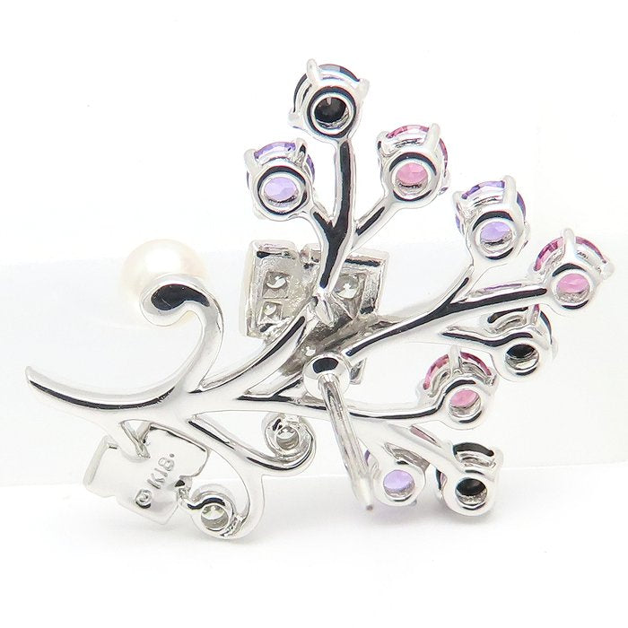 MIKIMOTO ミキモト ピンブローチ マルチストーン ダイヤモンド ベビーパール K18WG ホワイトゴールド レディース/295597【中古】【BJ】