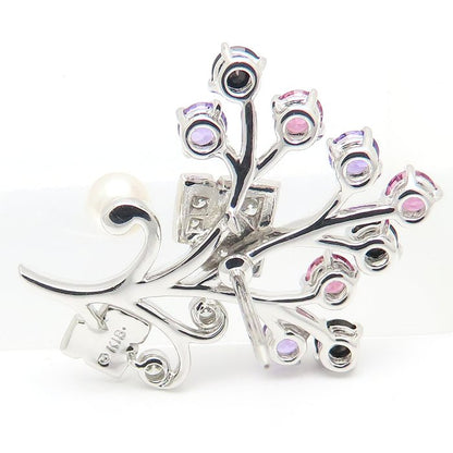 MIKIMOTO ミキモト ピンブローチ マルチストーン ダイヤモンド ベビーパール K18WG ホワイトゴールド レディース/295597【中古】【BJ】