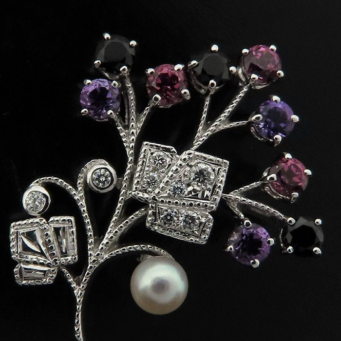 MIKIMOTO ミキモト ピンブローチ マルチストーン ダイヤモンド ベビーパール K18WG ホワイトゴールド レディース/295597【中古】【BJ】