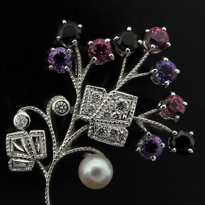 MIKIMOTO ミキモト ピンブローチ マルチストーン ダイヤモンド ベビーパール K18WG ホワイトゴールド レディース/295597【中古】【BJ】
