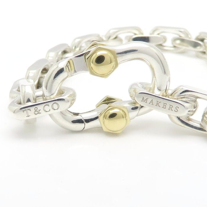 TIFFANY&Co. ティファニー 1837 メイカーズ ワイド チェーン ブレスレット シルバー925xK18YG イエローゴールド メンズ/295627【中古】【BJ】
