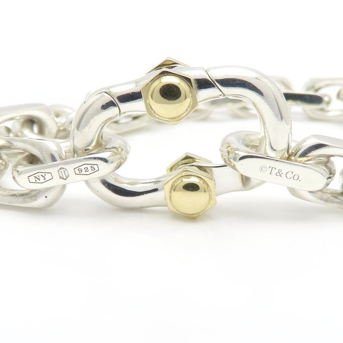 TIFFANY&Co. ティファニー 1837 メイカーズ ワイド チェーン ブレスレット シルバー925xK18YG イエローゴールド メンズ/295627【中古】【BJ】