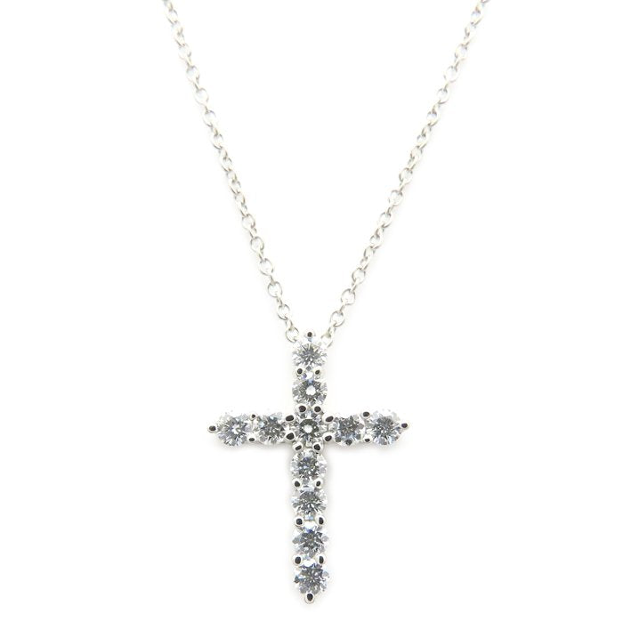 TIFFANY&Co. ティファニー スモールクロス ネックレス ダイヤモンド Pt950プラチナ レディース/295637【中古】【BJ】