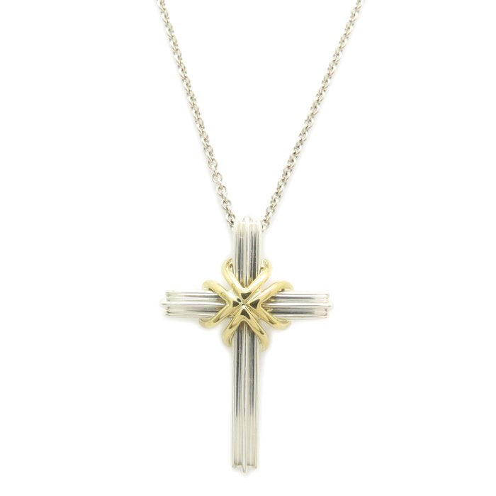 TIFFANY&Co. ティファニー シグネチャークロス ネックレス シルバー925xK18YG イエローゴールド レディース/295649【中古】【BJ】