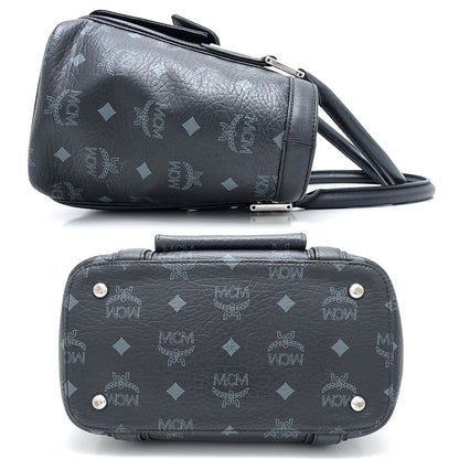 MCM エムシーエム ハンドバッグ PVCコーティングキャンバスxレザー ブラック グレー/351116【中古】