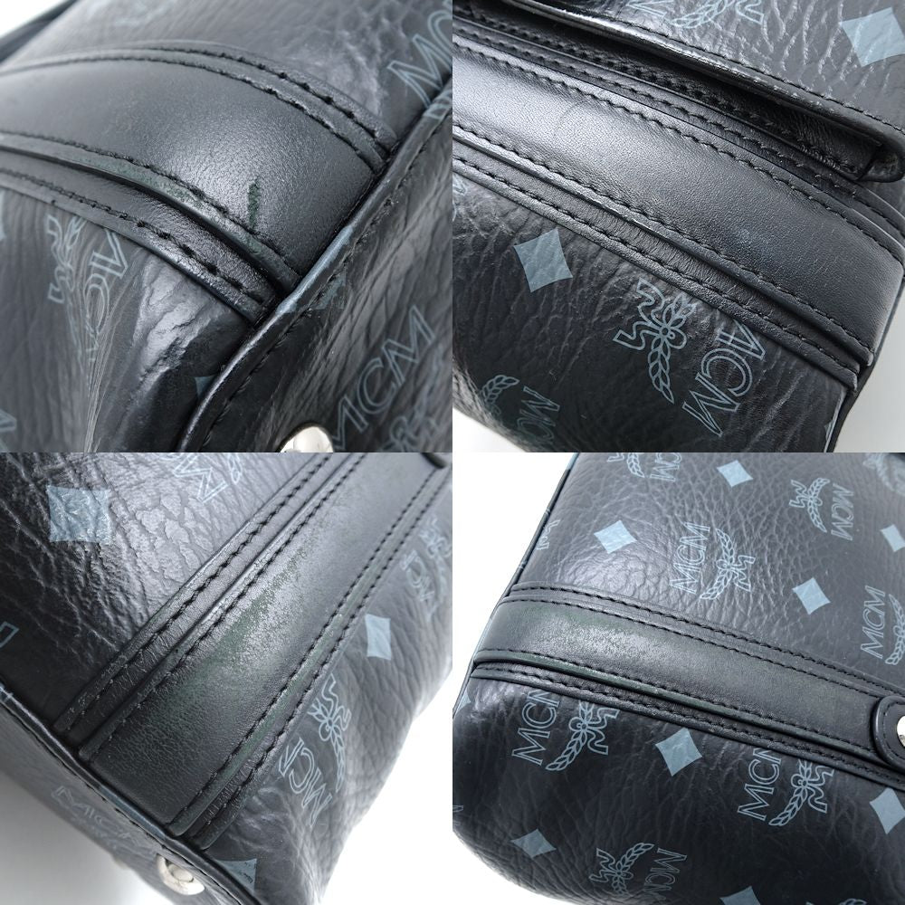 MCM エムシーエム ハンドバッグ PVCコーティングキャンバスxレザー ブラック グレー/351116【中古】