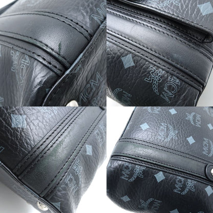 MCM エムシーエム ハンドバッグ PVCコーティングキャンバスxレザー ブラック グレー/351116【中古】