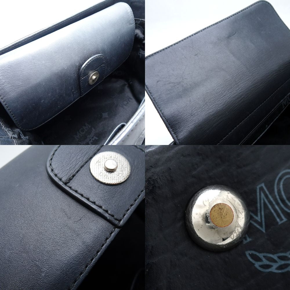 MCM エムシーエム ハンドバッグ PVCコーティングキャンバスxレザー ブラック グレー/351116【中古】