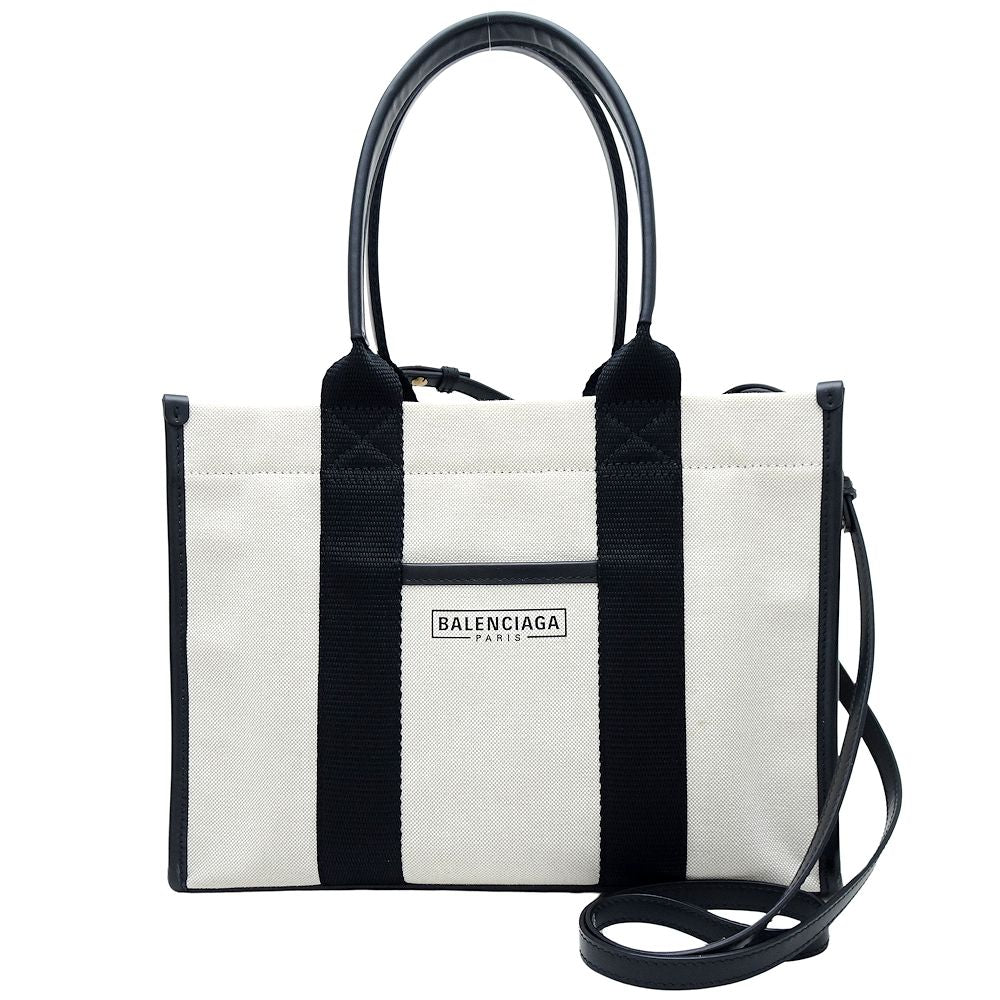 BALENCIAGA バレンシアガ ハードウェアトート 671402 トートバッグ キャンバスxレザー ナチュラル ブラック/351605【中古】