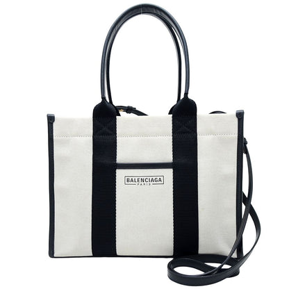 BALENCIAGA バレンシアガ ハードウェアトート 671402 トートバッグ キャンバスxレザー ナチュラル ブラック/351605【中古】