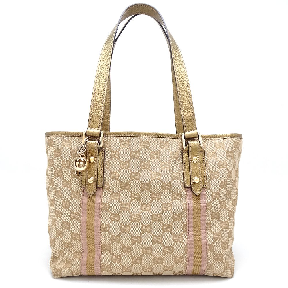 GUCCI グッチ 137396 トートバッグ シェリーライン GGキャンバスxレザー ベージュ ゴールド/352202【中古】