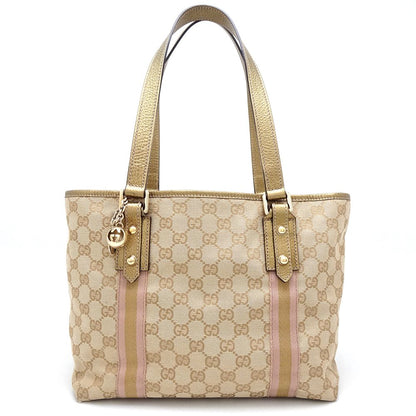 GUCCI グッチ 137396 トートバッグ シェリーライン GGキャンバスxレザー ベージュ ゴールド/352202【中古】