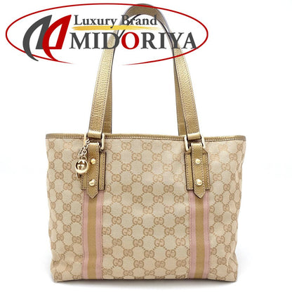 GUCCI グッチ 137396 トートバッグ シェリーライン GGキャンバスxレザー ベージュ ゴールド/352202【中古】