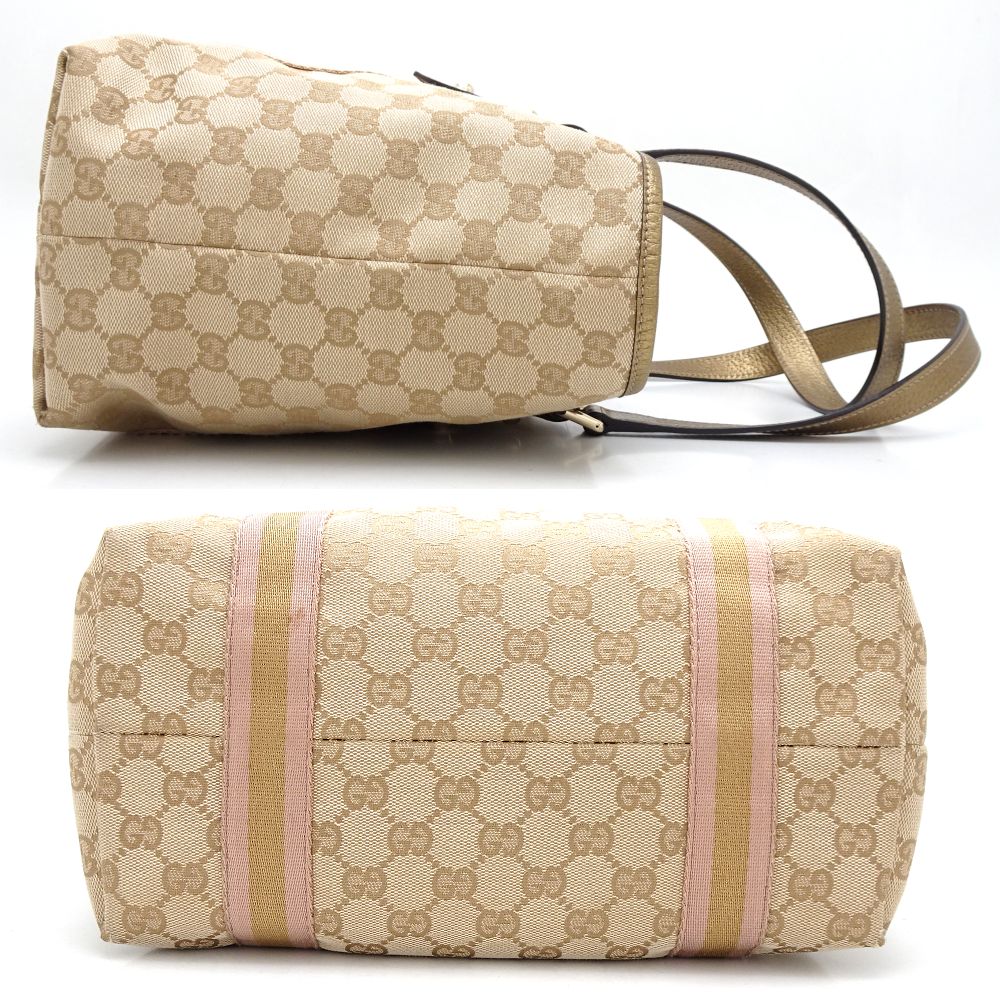 GUCCI グッチ 137396 トートバッグ シェリーライン GGキャンバスxレザー ベージュ ゴールド/352202【中古】