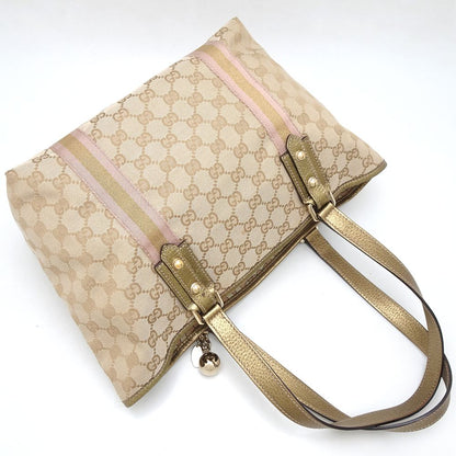 GUCCI グッチ 137396 トートバッグ シェリーライン GGキャンバスxレザー ベージュ ゴールド/352202【中古】