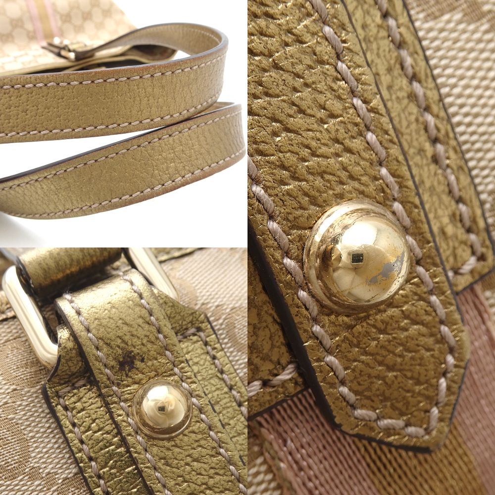 GUCCI グッチ 137396 トートバッグ シェリーライン GGキャンバスxレザー ベージュ ゴールド/352202【中古】