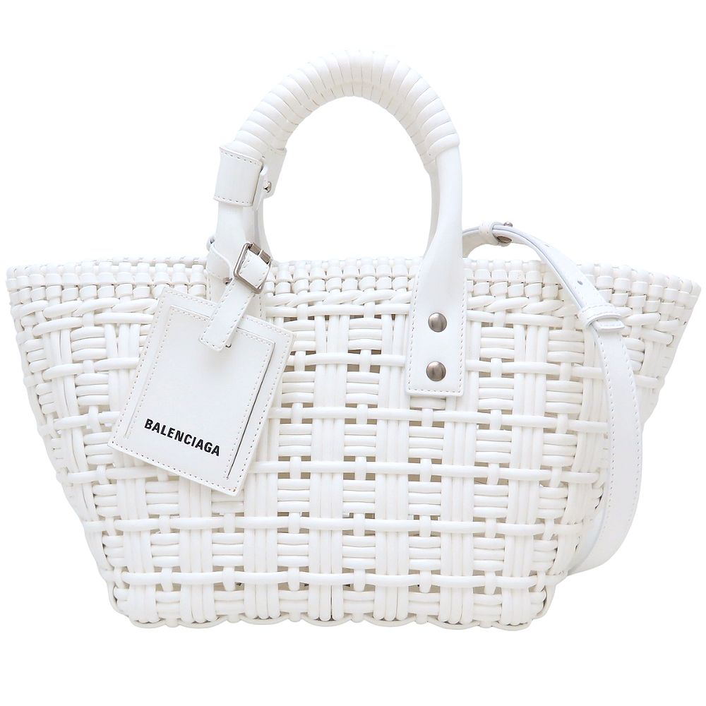 BALENCIAGA バレンシアガ ビストロ バケット XS 671342 ハンドバッグ かごバッグ エナメル ホワイト レディース/352715【中古】