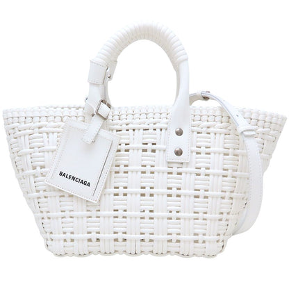 BALENCIAGA バレンシアガ ビストロ バケット XS 671342 ハンドバッグ かごバッグ エナメル ホワイト レディース/352715【中古】