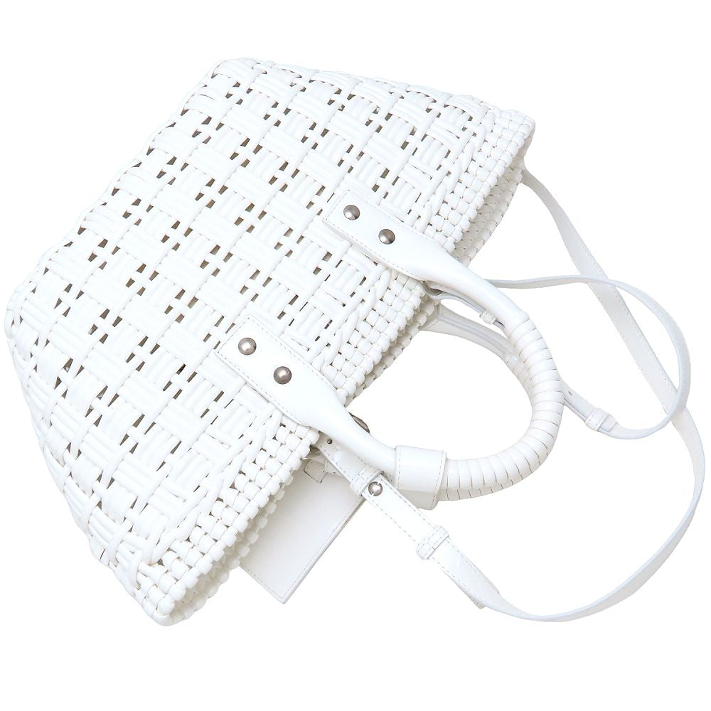 BALENCIAGA バレンシアガ ビストロ バケット XS 671342 ハンドバッグ かごバッグ エナメル ホワイト レディース/352715【中古】