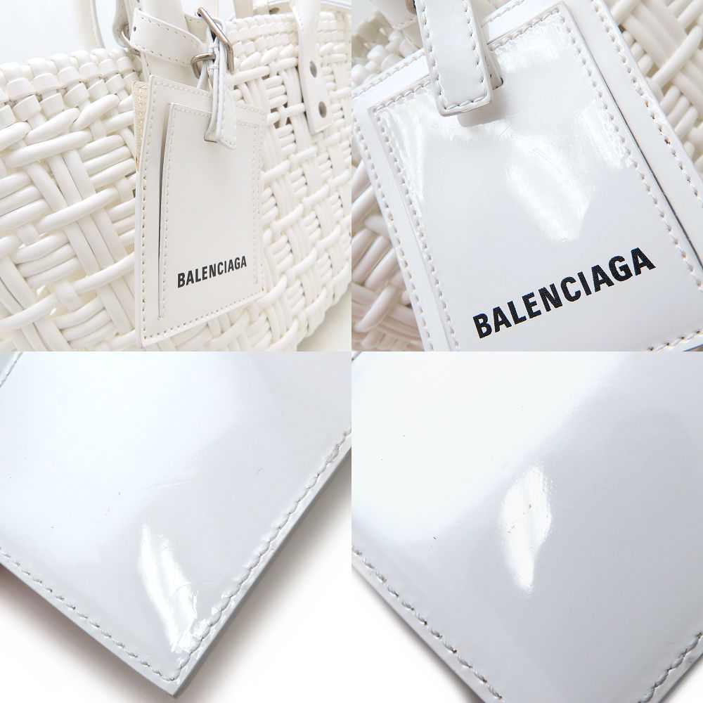 BALENCIAGA バレンシアガ ビストロ バケット XS 671342 ハンドバッグ かごバッグ エナメル ホワイト レディース/352715【中古】