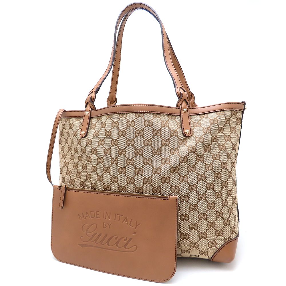 GUCCI グッチ 247209 トートバッグ GGキャンバスxレザー ベージュ ブラウン レディース/352868【中古】