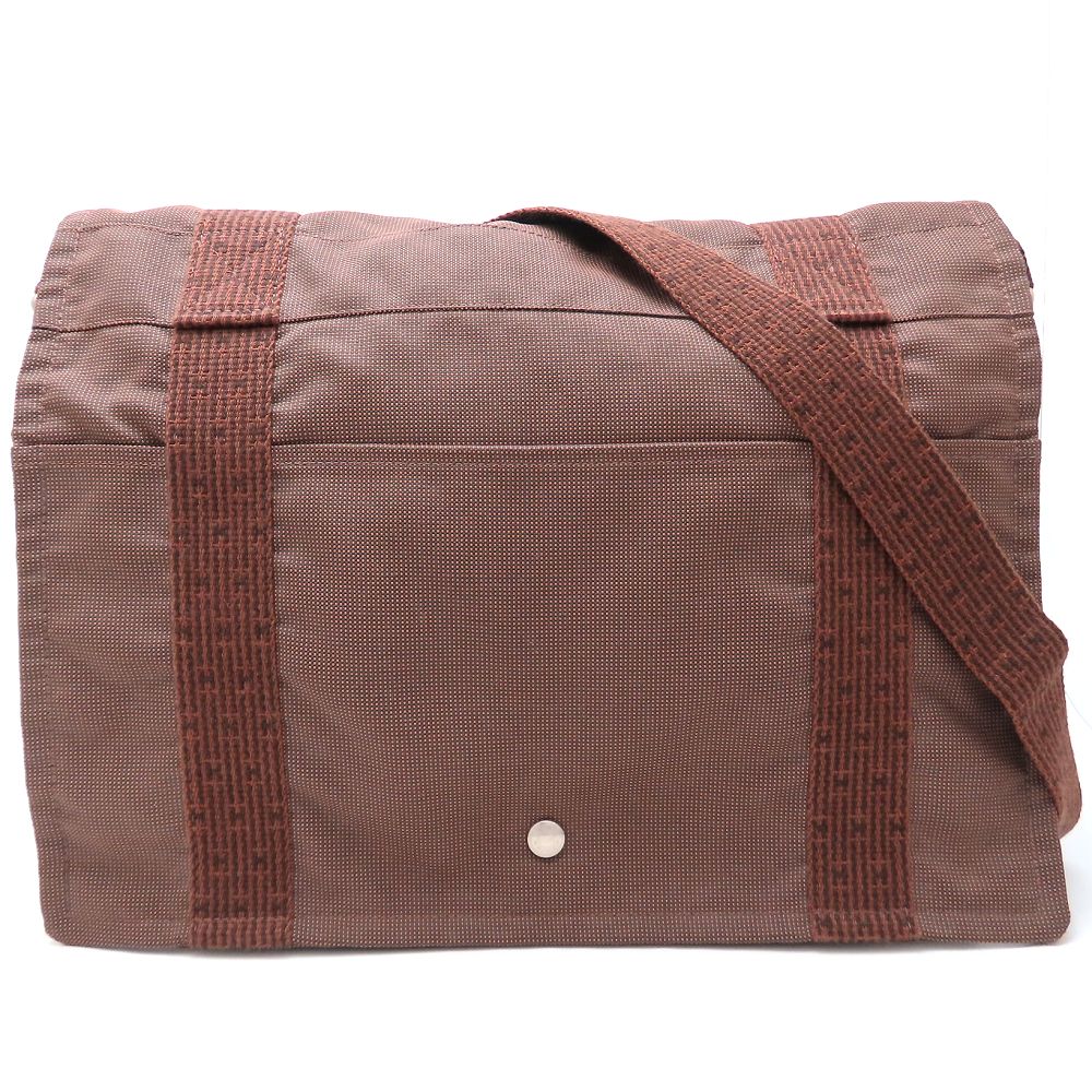 HERMES エルメス バサスGM ショルダーバッグ エールライン ナイロンキャンバス ブラウン メンズ/352890【中古】