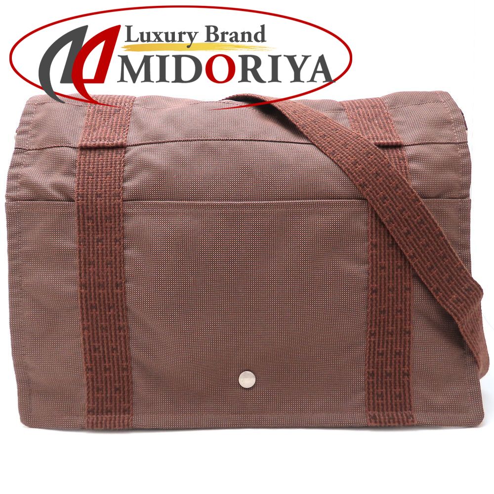 HERMES エルメス バサスGM ショルダーバッグ エールライン ナイロンキャンバス ブラウン メンズ/352890【中古】