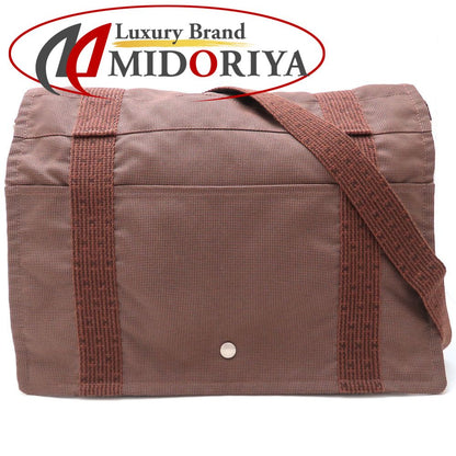 HERMES エルメス バサスGM ショルダーバッグ エールライン ナイロンキャンバス ブラウン メンズ/352890【中古】