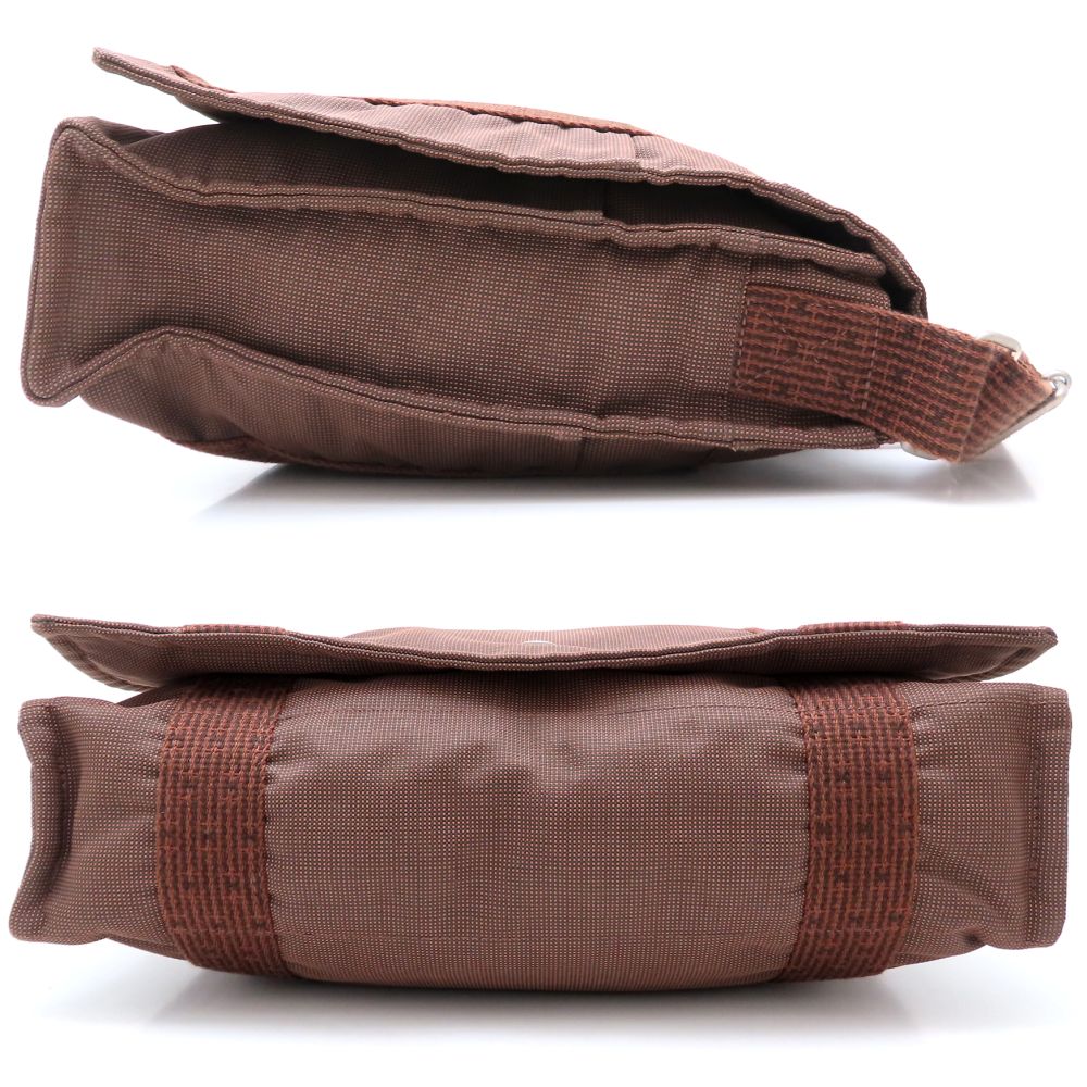 HERMES エルメス バサスGM ショルダーバッグ エールライン ナイロンキャンバス ブラウン メンズ/352890【中古】