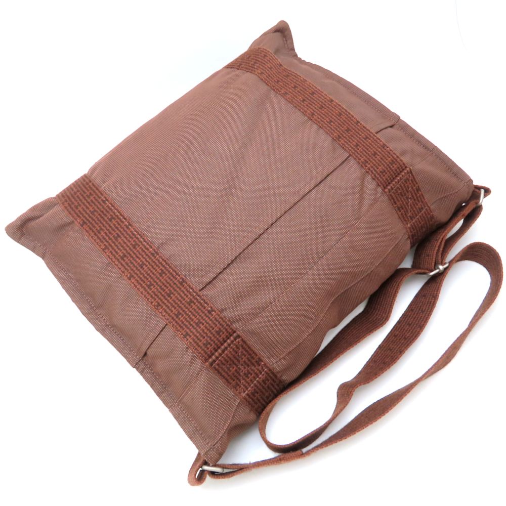 HERMES エルメス バサスGM ショルダーバッグ エールライン ナイロンキャンバス ブラウン メンズ/352890【中古】