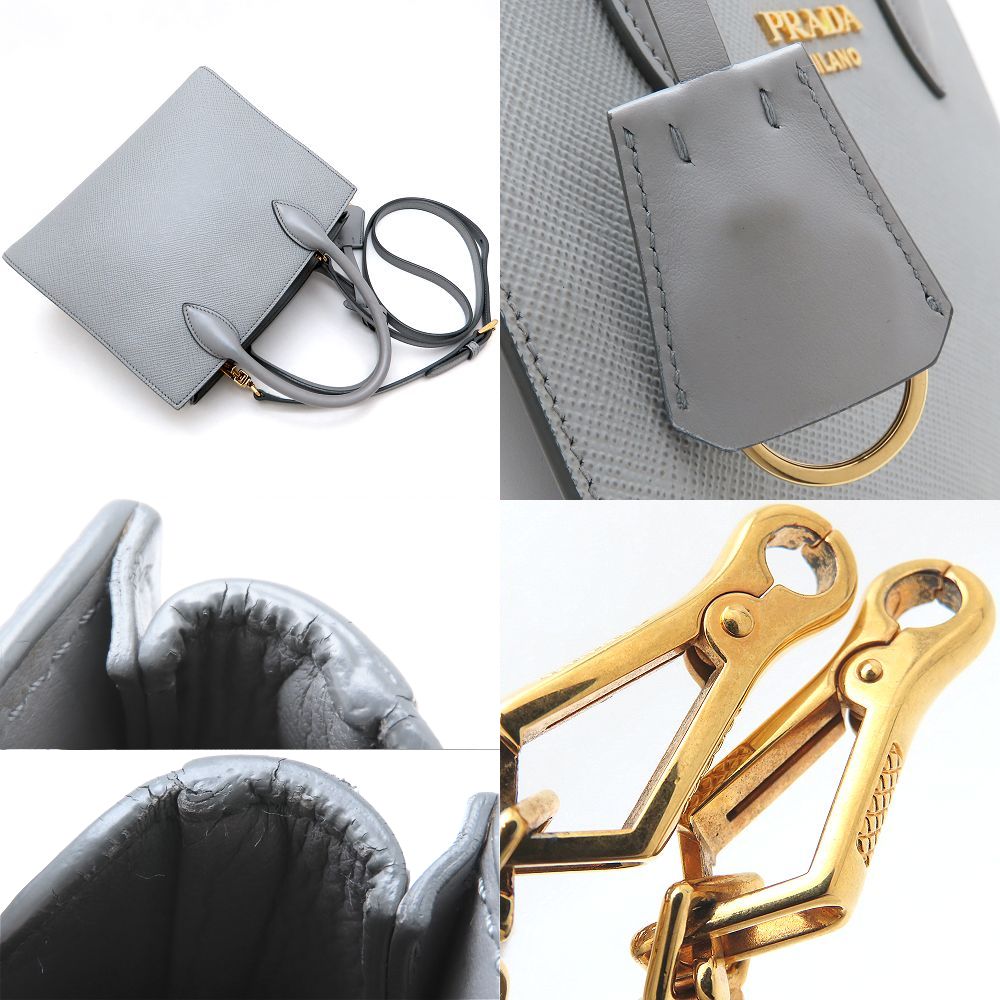 PRADA プラダ 1BA284 2Way ハンドバッグ サフィアーノレザー グレー レディース/352941【中古】