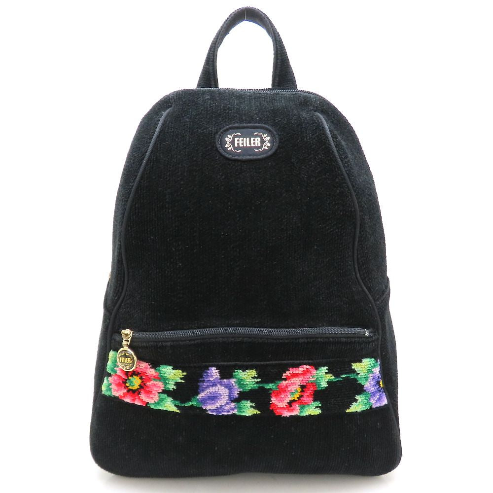 FEILER フェイラー リュック・バックパック 花柄 シュニール織 ブラック マルチカラー レディース/353190【中古】