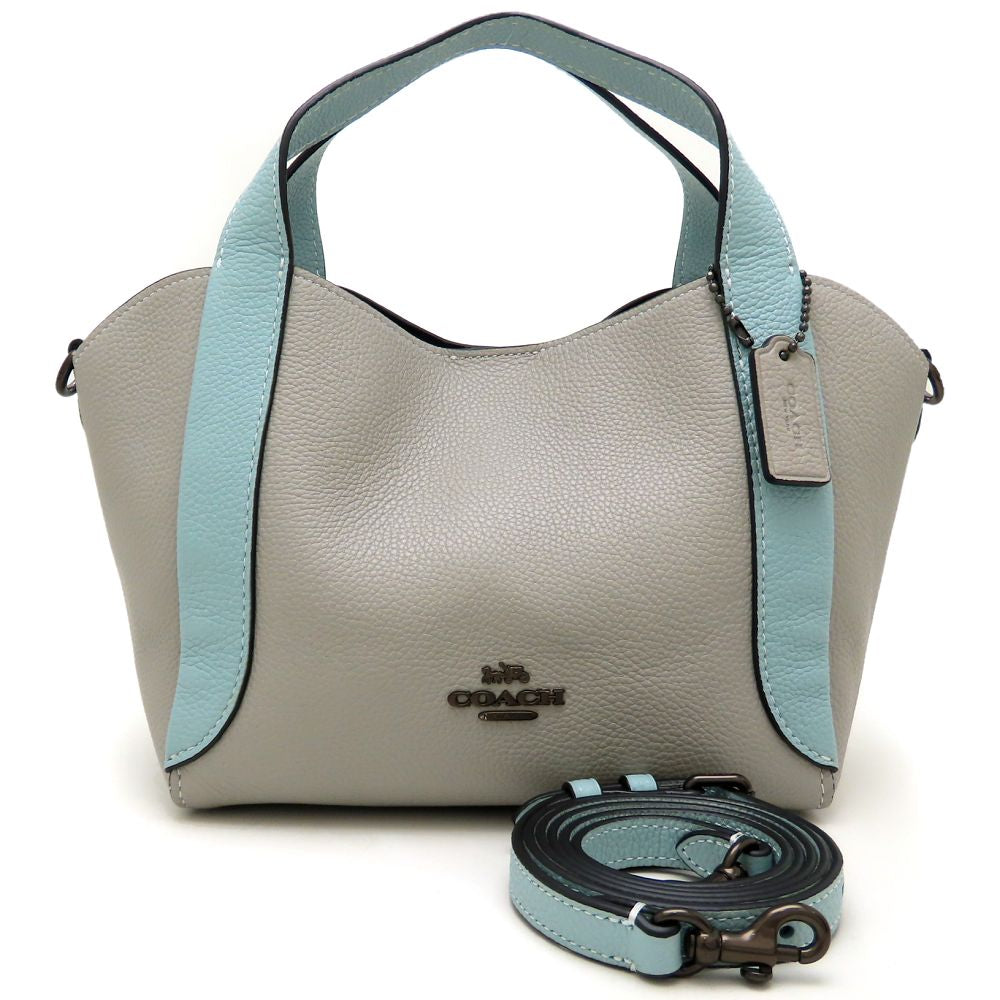 COACH コーチ ハドリー ホーボー 21 88151 2Way ハンドバッグ 日本限定 カラーブロック ポリッシュドペブルレザー グレー ブルー レディース/353292【中古】